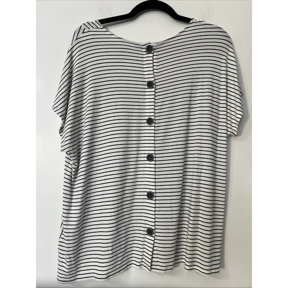 J. Jill Shirt Women's L Black Striped Mixed Print Oversized Wearever Collection‎
